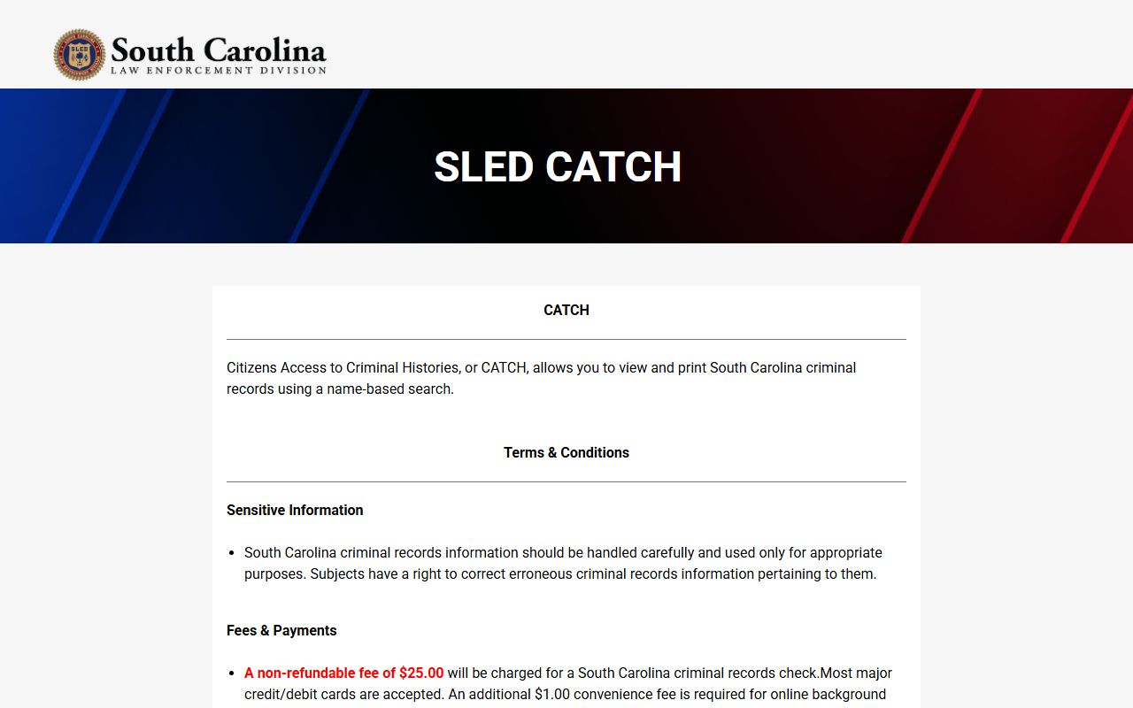 Anderson County arrest records SLED CATCH criminal history portal