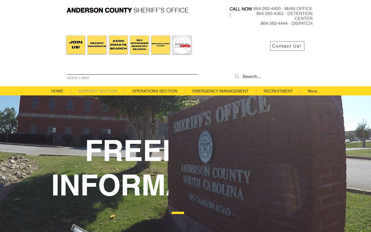 Anderson County arrest records Sheriff's Office FOIA request page