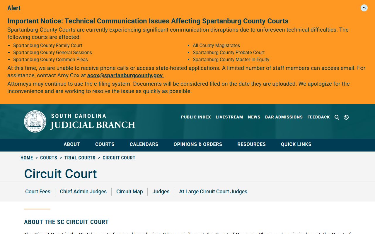 Anderson County court dockets Circuit Court overview