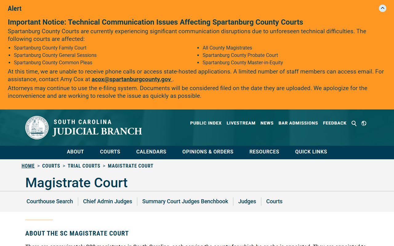 Anderson County court dockets Magistrate Court overview