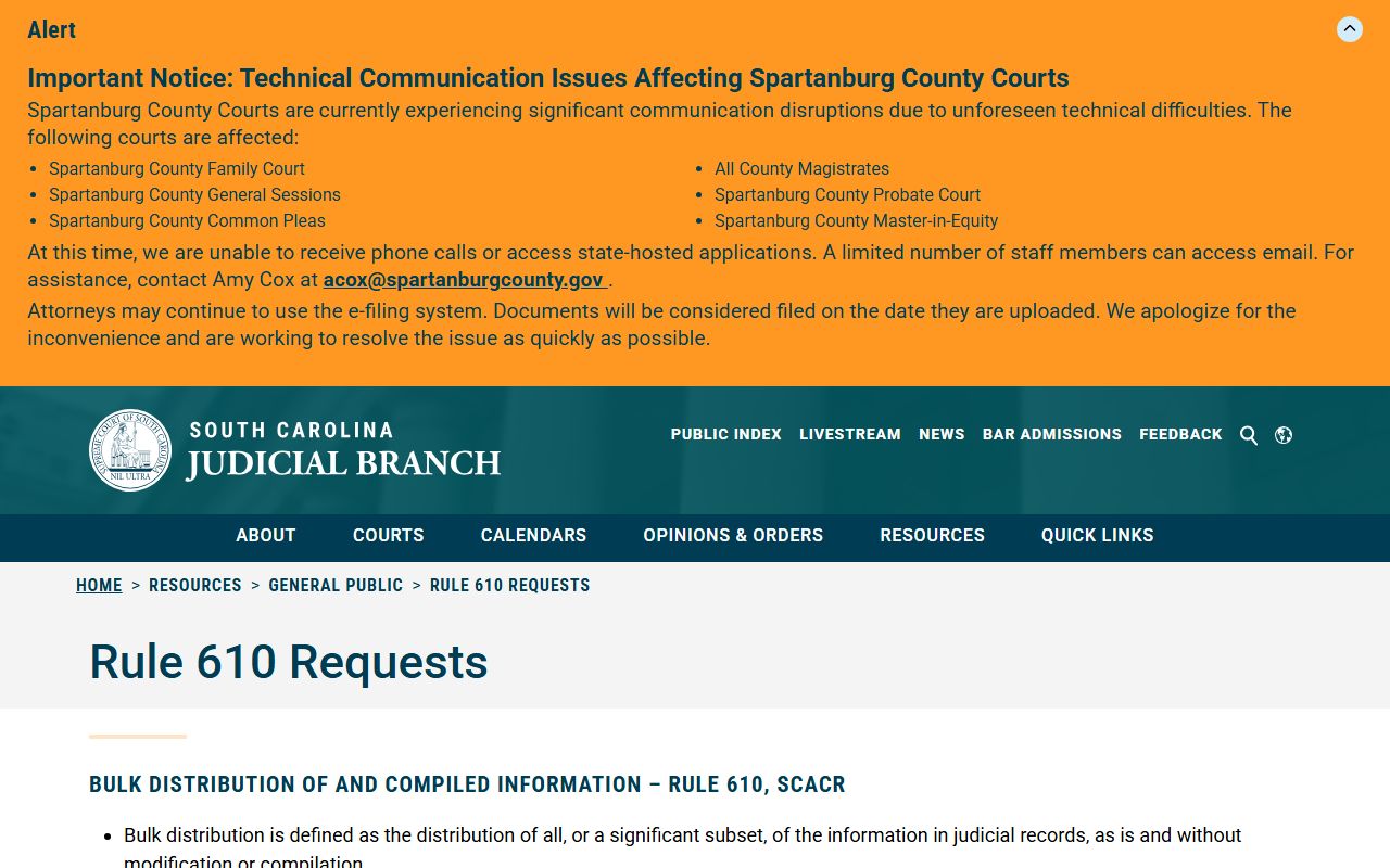 Anderson County court records Rule 610 judicial records request page