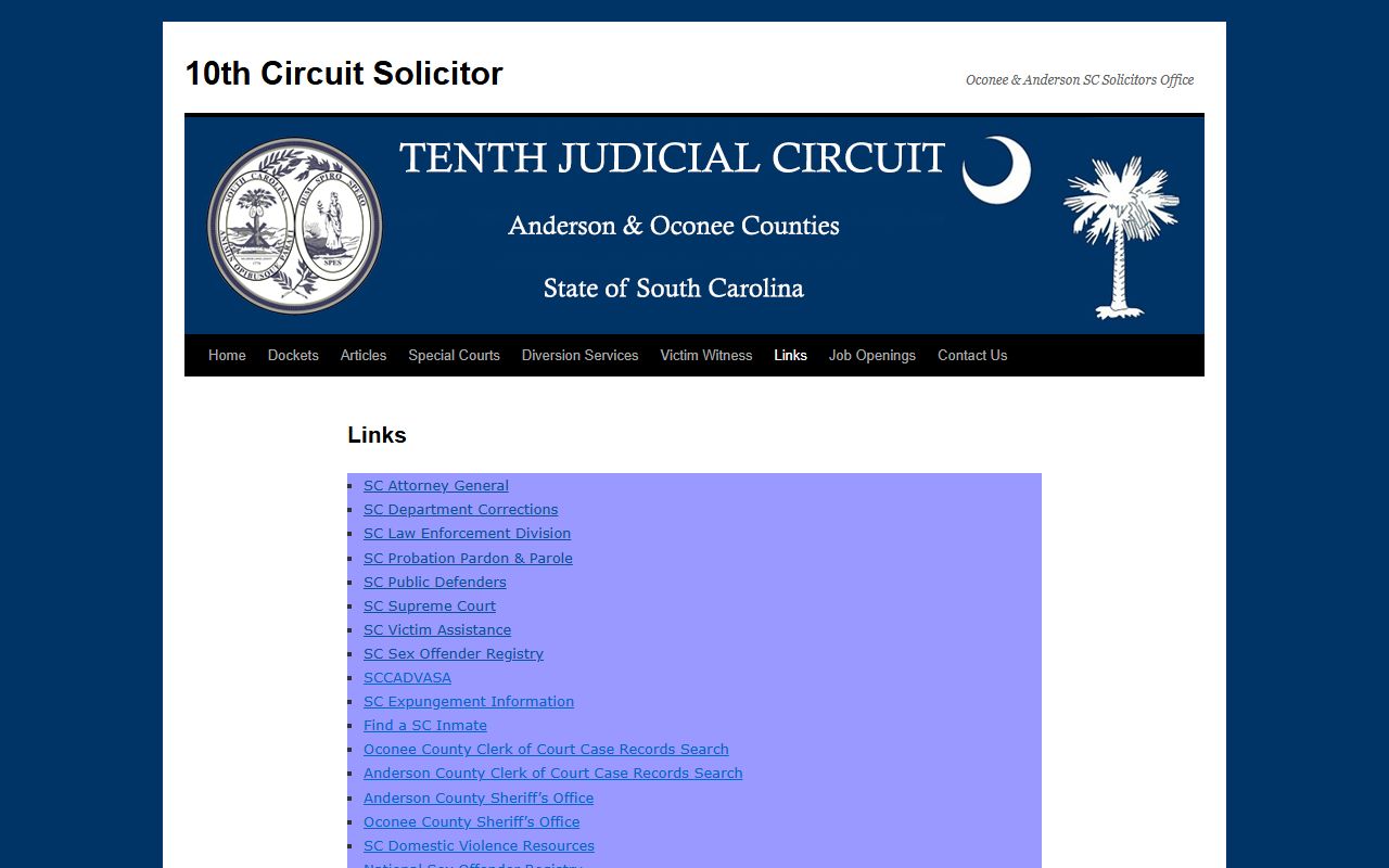 Anderson County criminal court records 10th Circuit Solicitor official links