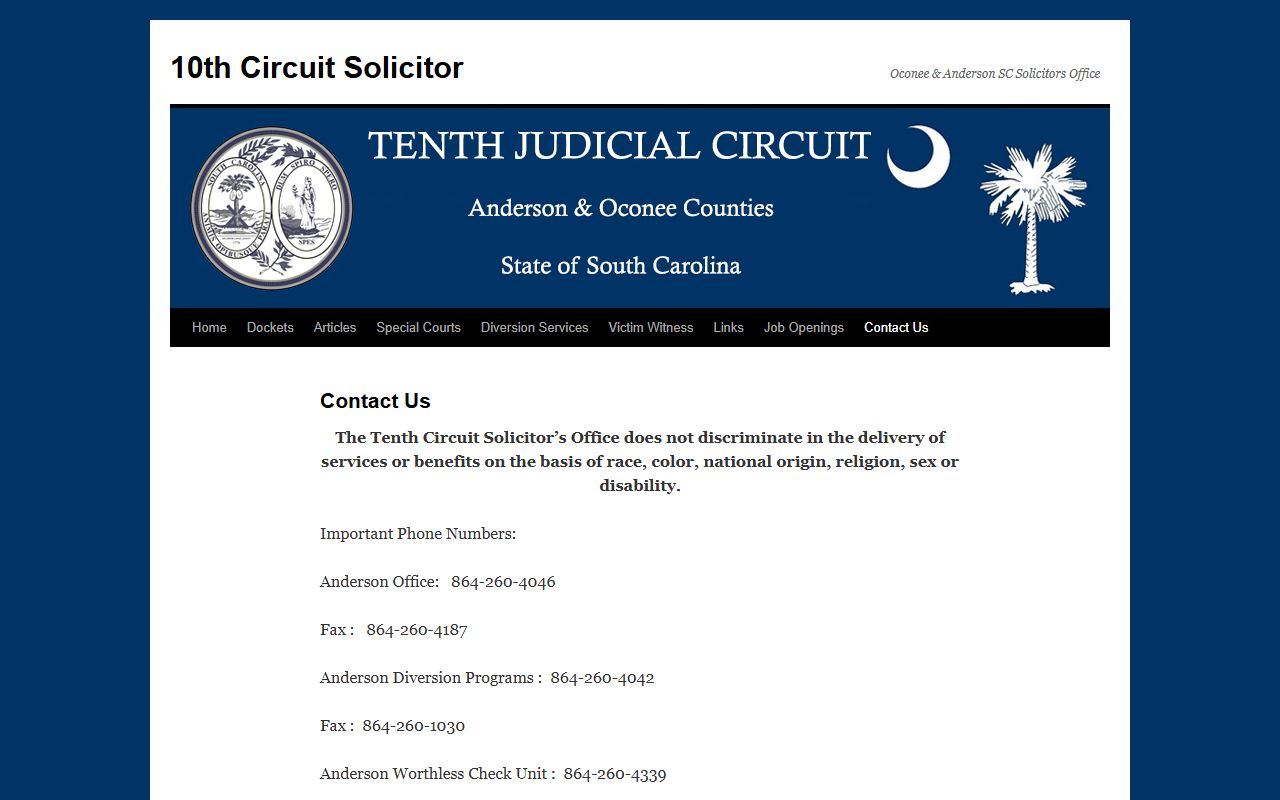 Anderson County criminal court records 10th Circuit Solicitor contact page