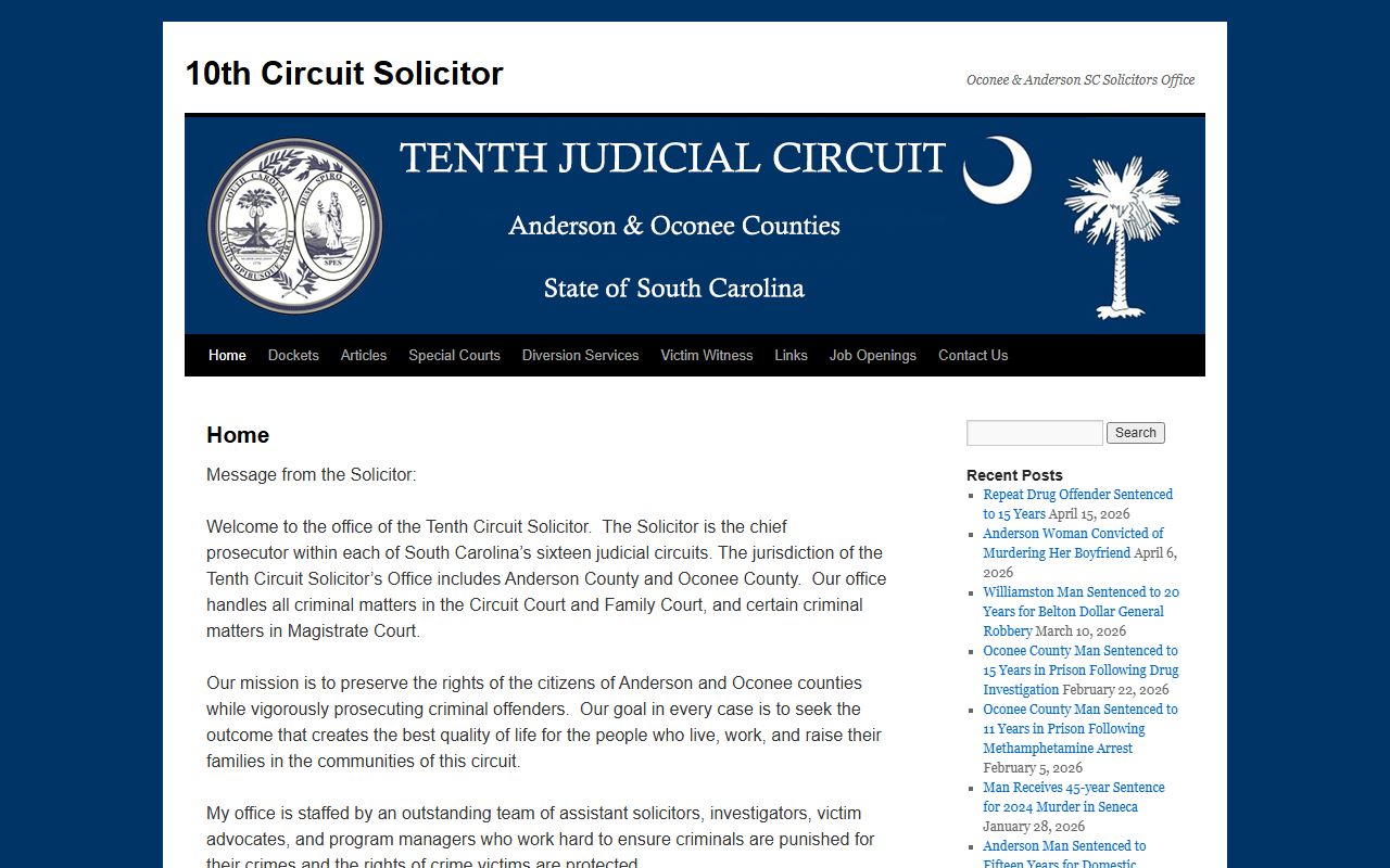 Anderson County criminal court records 10th Circuit Solicitor homepage