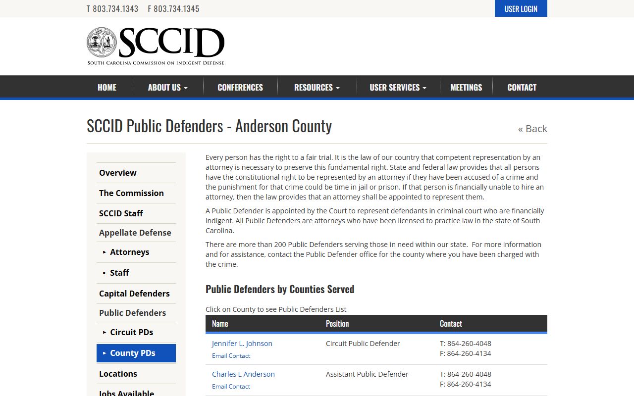 Anderson County criminal court records public defender roster
