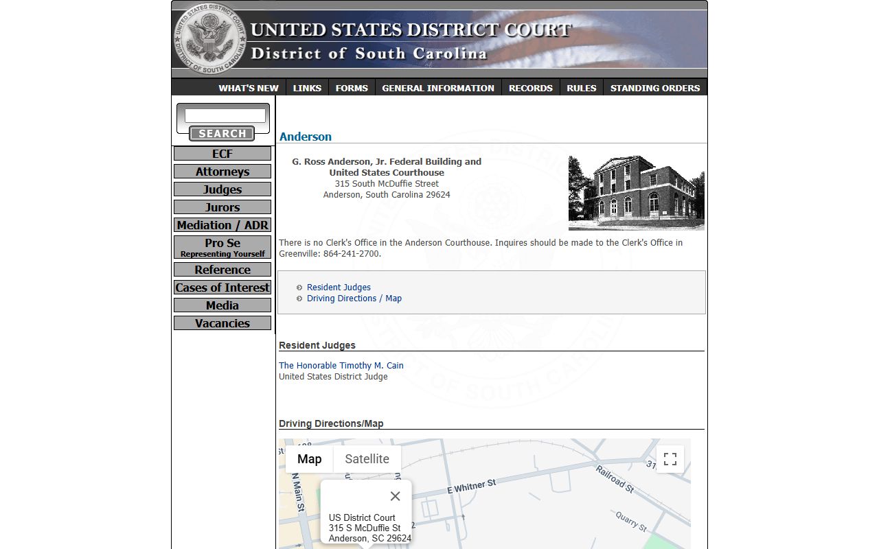 Anderson County federal courthouse record routing