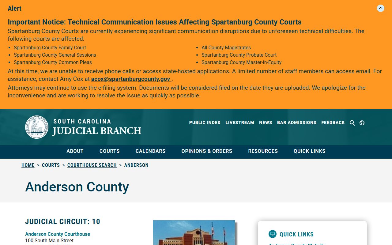Anderson County court records Judicial Branch county directory