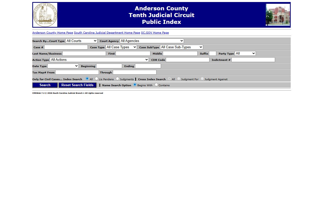 Anderson County court records Public Index search page