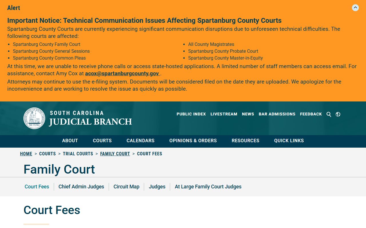 Anderson County divorce records Family Court filing fee source