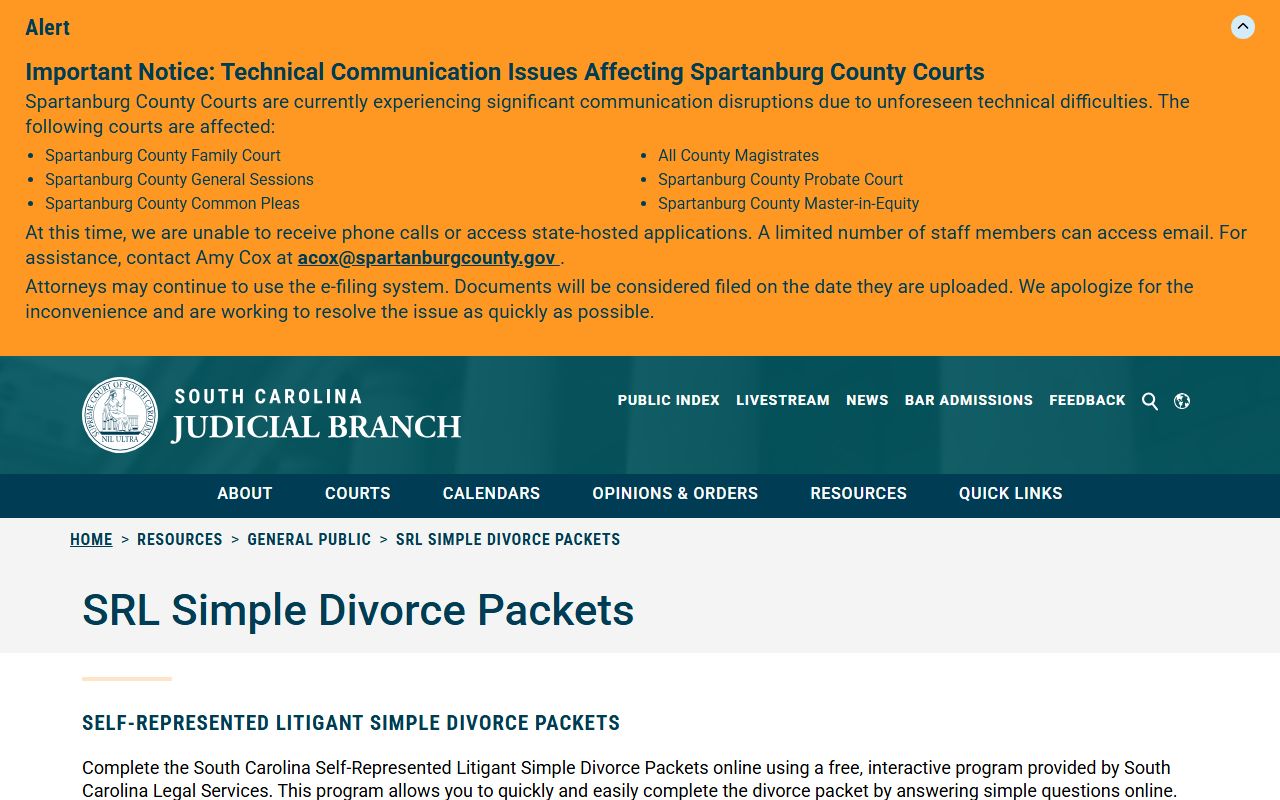 Anderson County divorce records self-represented divorce packet source