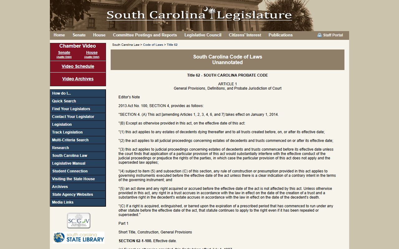 Anderson County probate records South Carolina Probate Code general provisions
