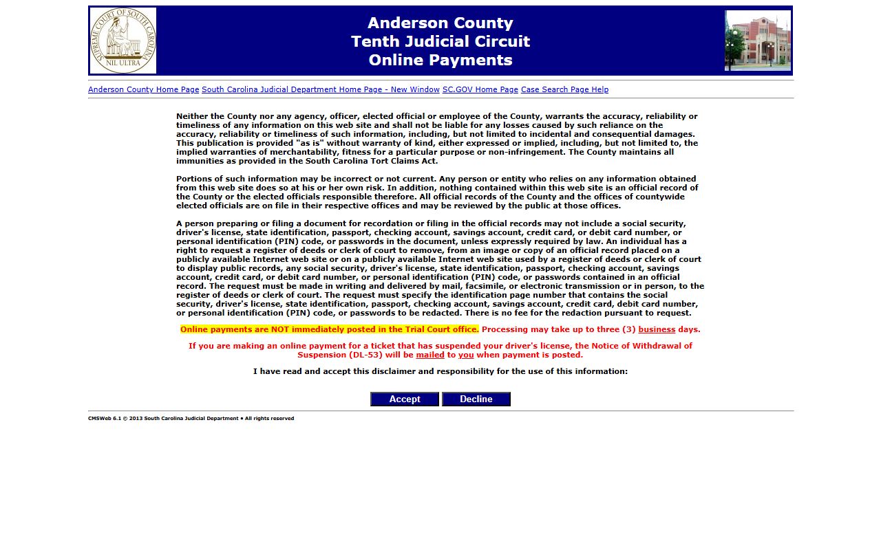 Anderson County traffic court records Public Index online payments