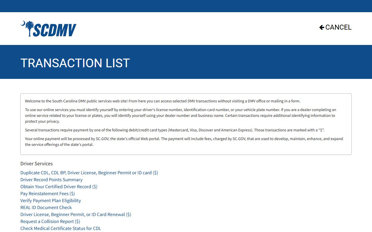 Anderson County traffic court records SCDMV online transaction list