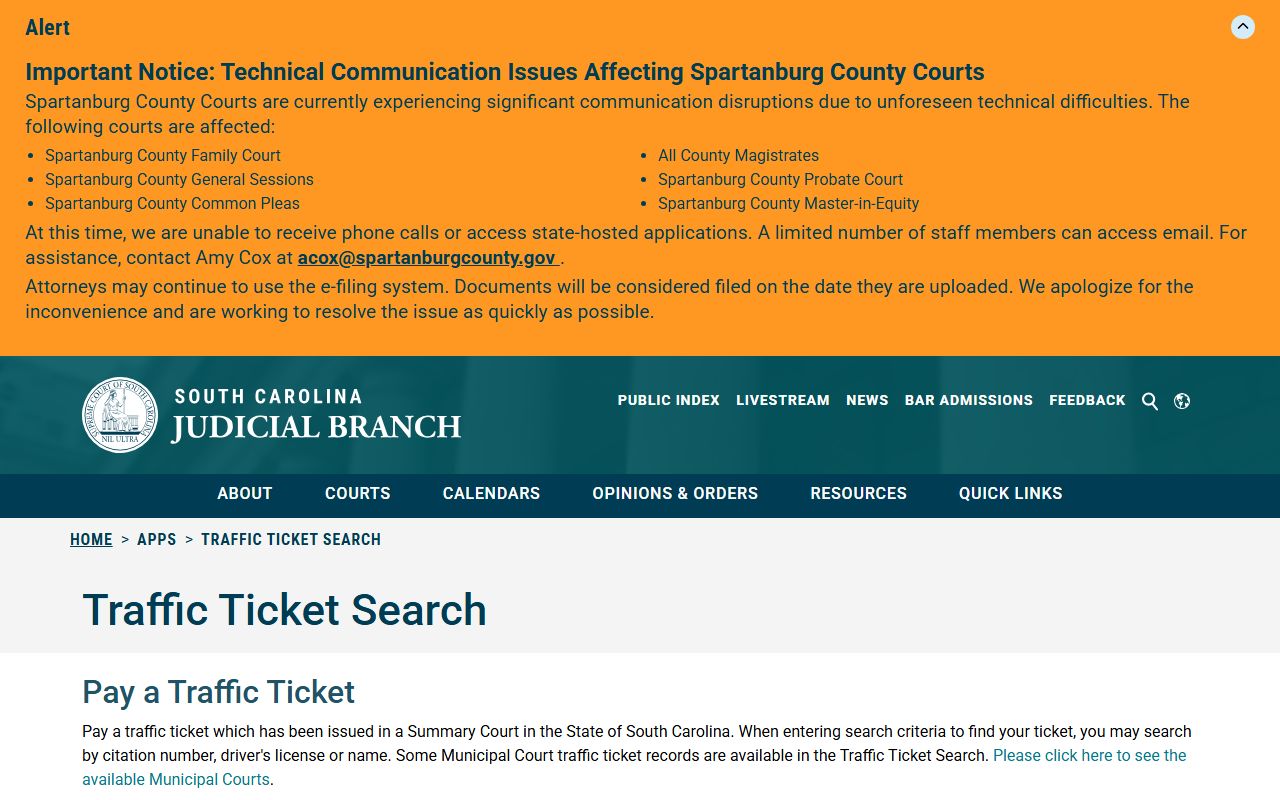 Anderson County traffic court records South Carolina traffic ticket search