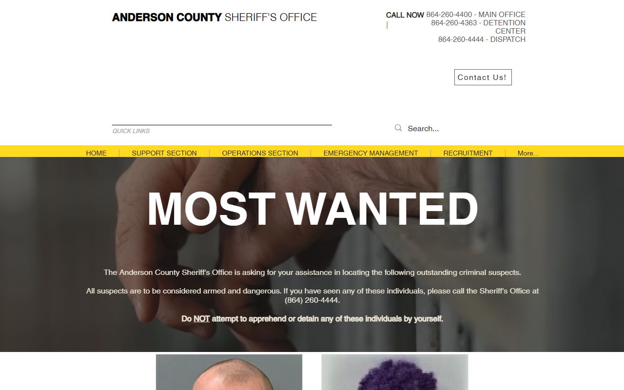 Anderson County warrant search Sheriff's Office Most Wanted